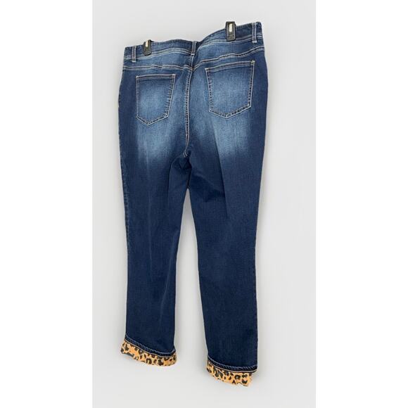 Chicos Animal Leopard Print Cuffed Jeans Stretch Distressed Rhinestone Size 3 - Picture 2 of 6